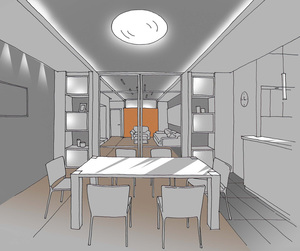 Заказать в г. Прага персональный интерьер жилого пространства   онлайн . Кухня-столовая 26,5 м2